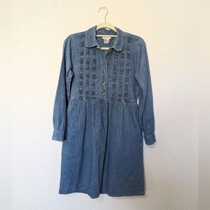 Vintage Talbot's Cotton Denim Mini Shirt Dress Size 4 Pleated